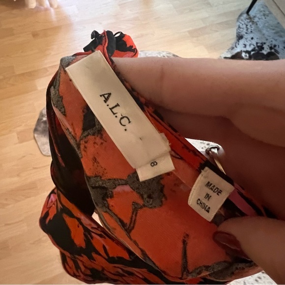 A.L.C. Nora Silk‎ Black Orange Floral Mini Dress Size 8 - Picture 4 of 7